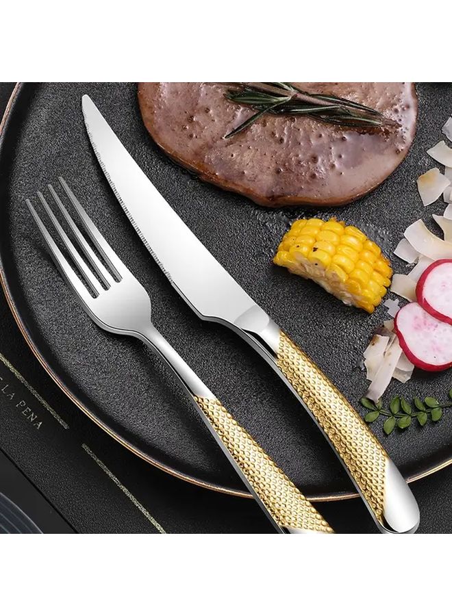 24 Pcs Stainless Steel Flatware Set Diamond Pattern Cutlery For 6 Dishwasher Safe Silvery - Image 5